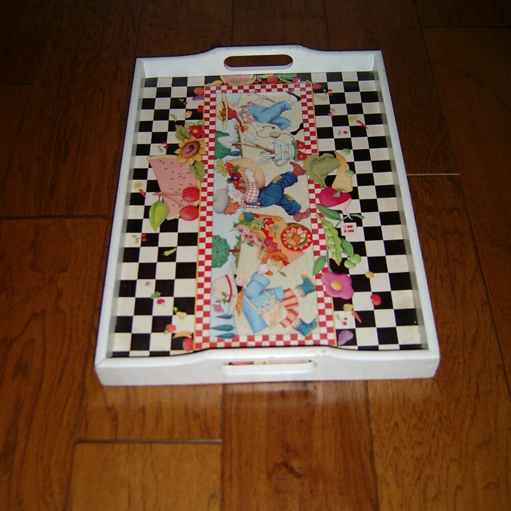 Vintage Mary Engelbreit Wooden Serving Tray, Little Gardeners